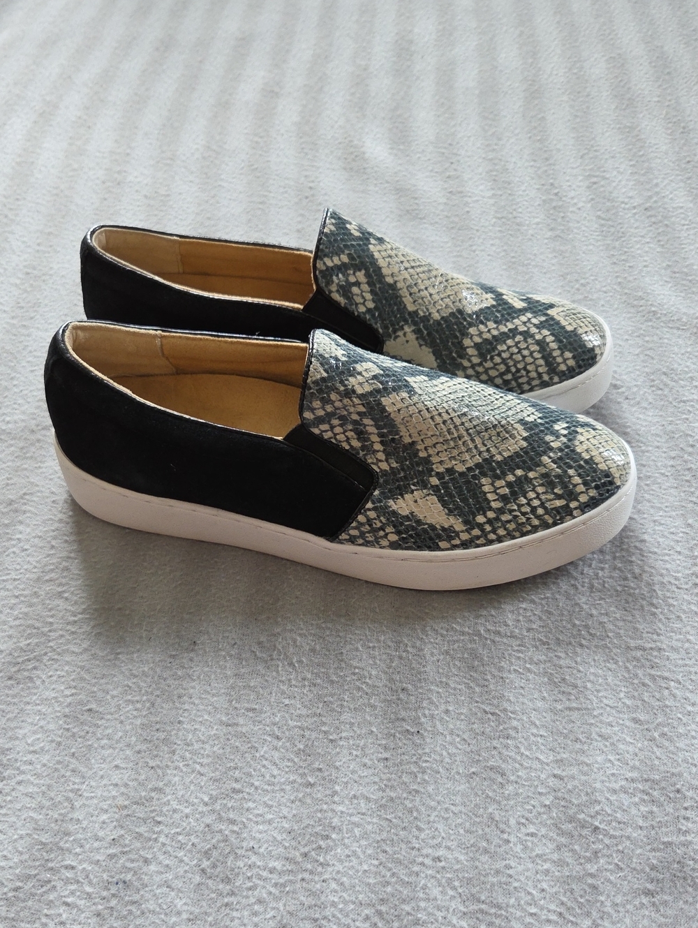 Vionic Slip-On Sneakers in Black and Cream Snake Print